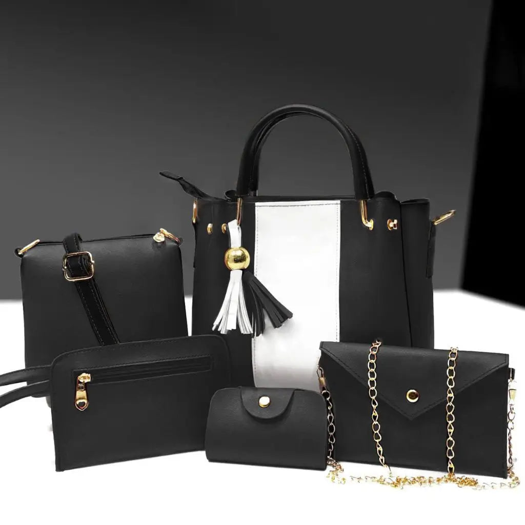 Jimmy 5PCS Black White – elegant handbag and shoulder bag set for women in Pakistan