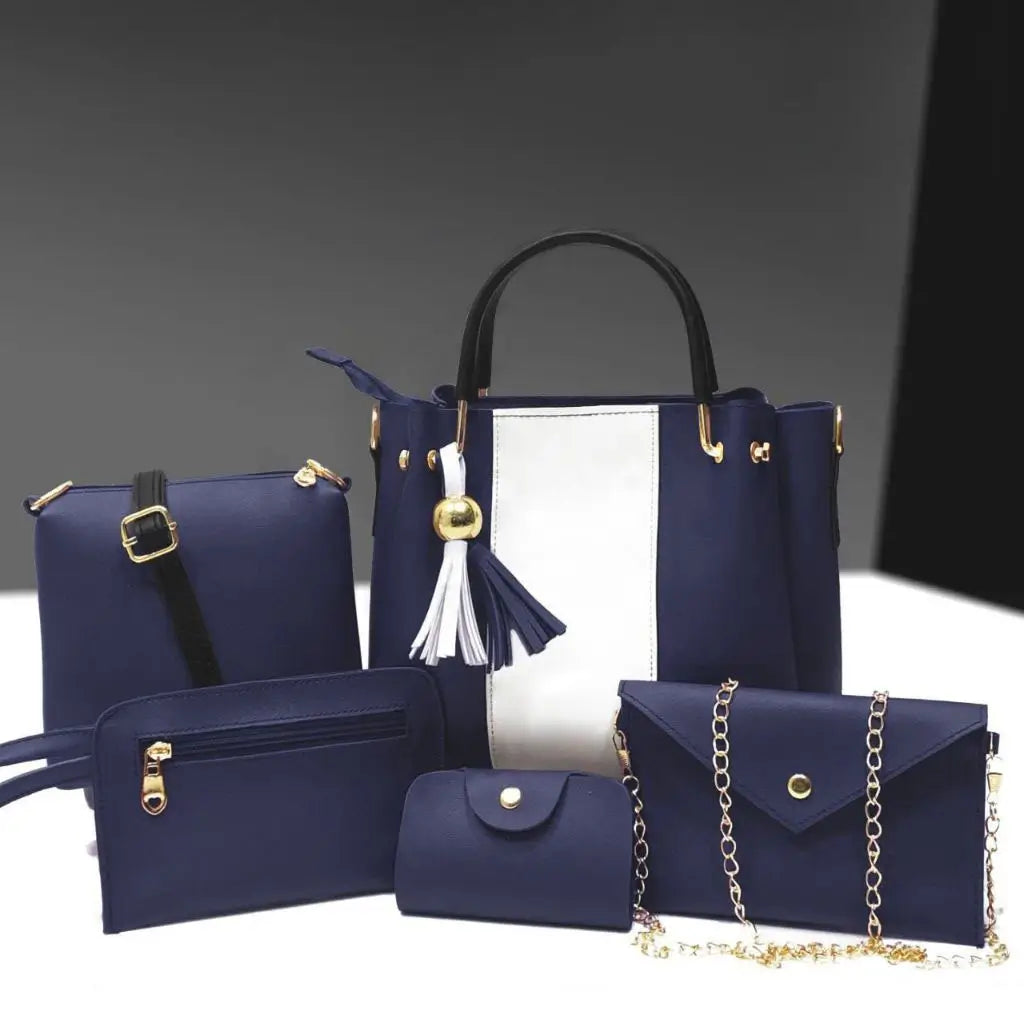 Jimmy 5PCS Blue White – fashionable handbag and shoulder bag set for women in Pakistan
