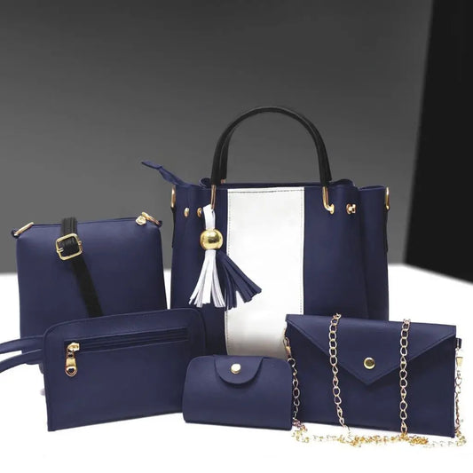 Jimmy 5PCS Blue White – fashionable handbag and shoulder bag set for women in Pakistan