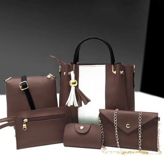 Jimmy 5PCS Brown White – premium handbag and shoulder bag set for women in Pakistan