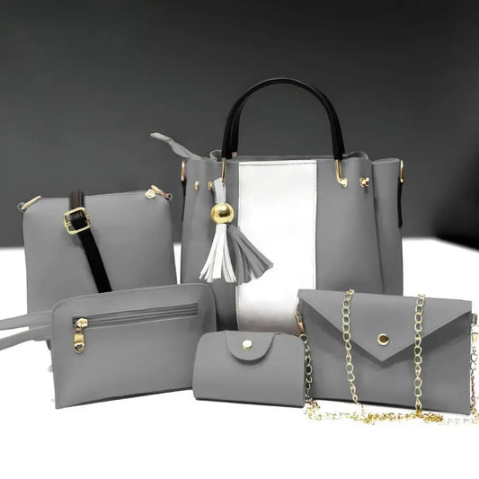 Jimmy 5PCS Grey White – trendy handbag and shoulder bag set for women in Pakistan