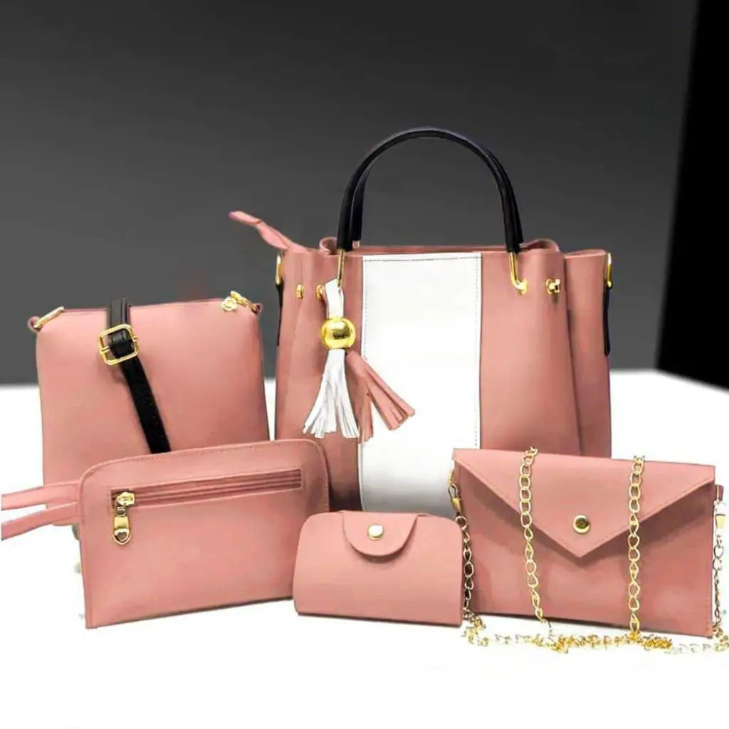 Jimmy 5PCS Pink White – chic handbag and shoulder bag set for women in Pakistan