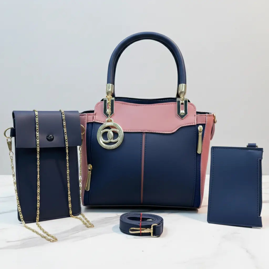 Liva 3PCS Blue Pink – stylish multi-compartment handbag and shoulder bag set for girls in Pakistan