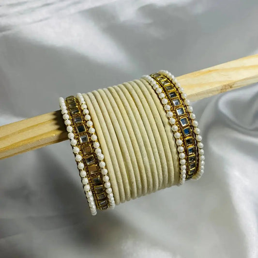 Off white velvet bangles set for girls in Pakistan