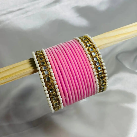 Pink velvet bangles set for girls in Pakistan