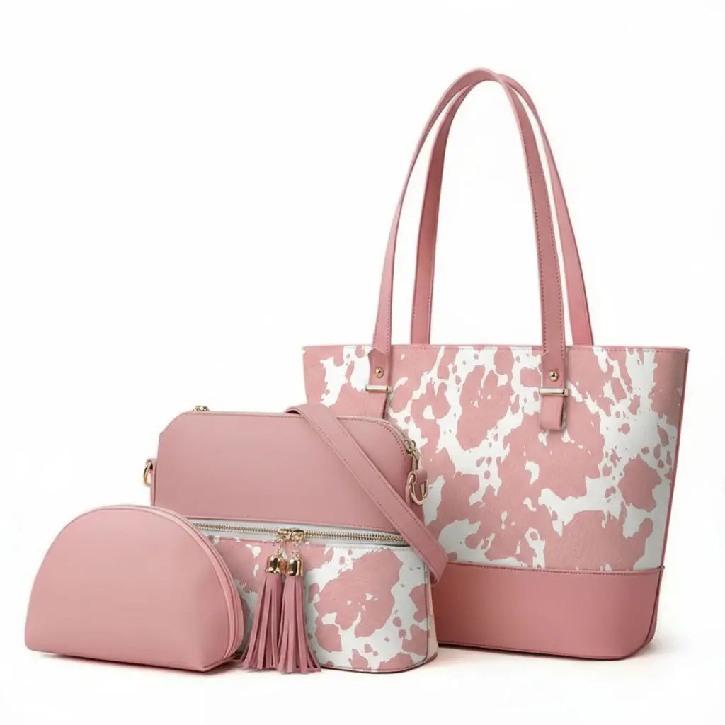 Urban Cow pink white 3pcs handbag set for girls in Pakistan