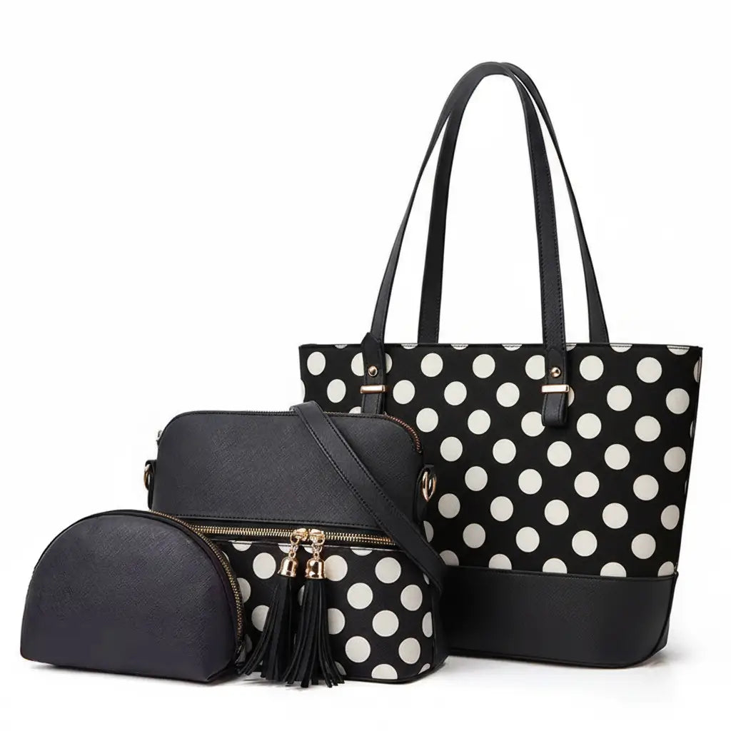 Bnova black polka dot 3pcs handbag set stylish bags