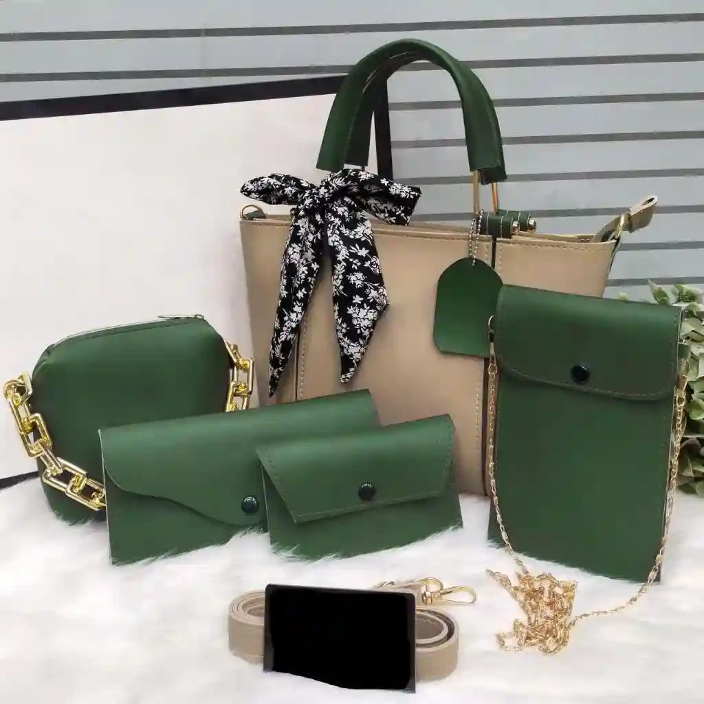 Sable 5PCS Fone Green – vibrant handbag and shoulder bag set for women in Pakistan