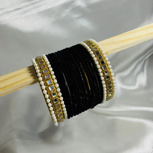 Black Velvet kundan Bangles Set