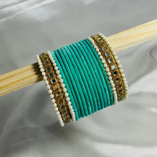 Sea green velvet bangles set for girls in Pakistan