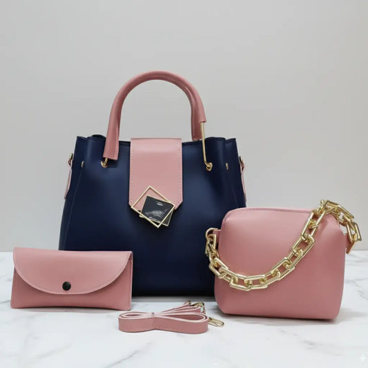 Trielle 3PCS Blue Pink – stylish handbag and shoulder bag set for girls in Pakistan