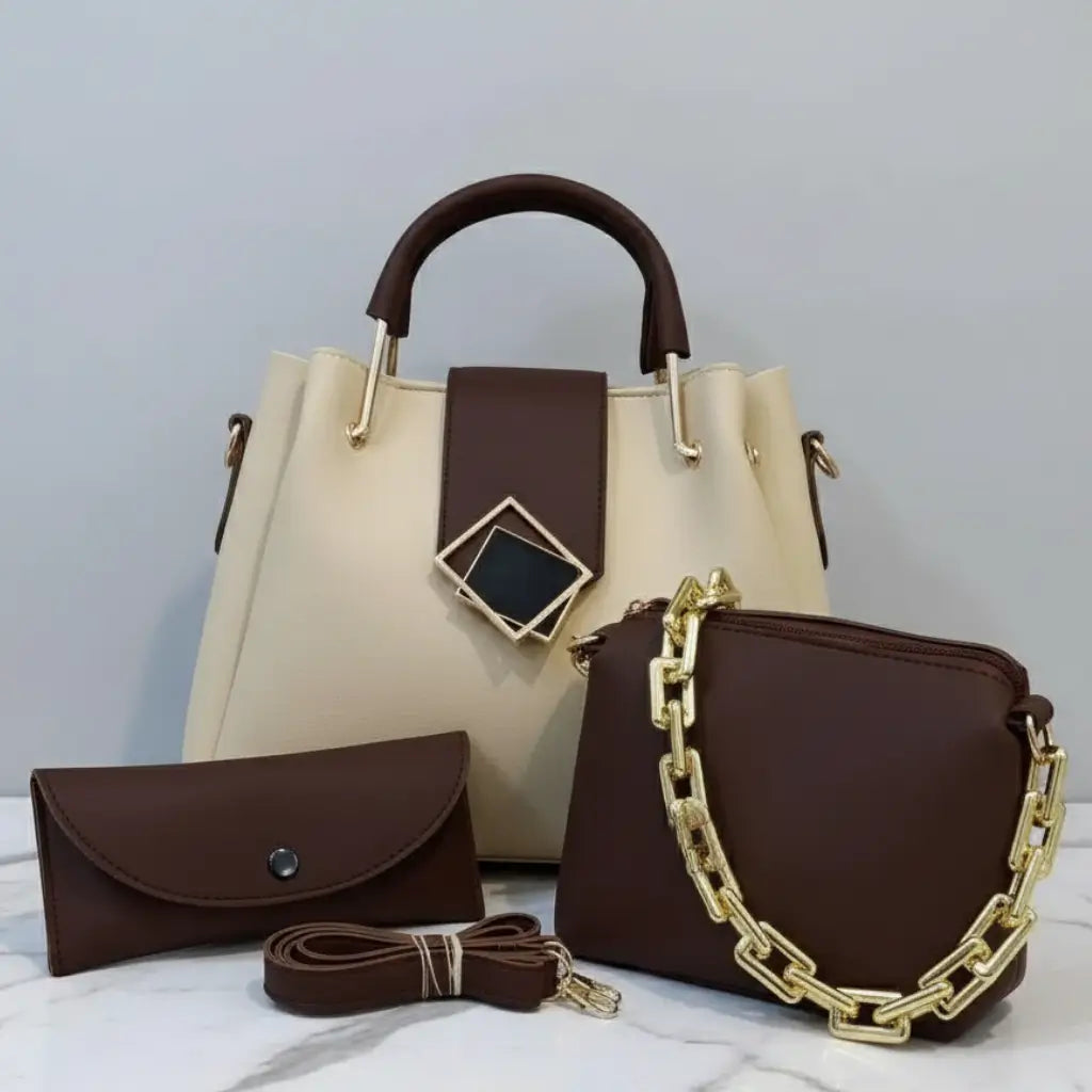 Trielle 3PCS Fone Coffee – stylish handbag and shoulder bag set for girls in Pakistan