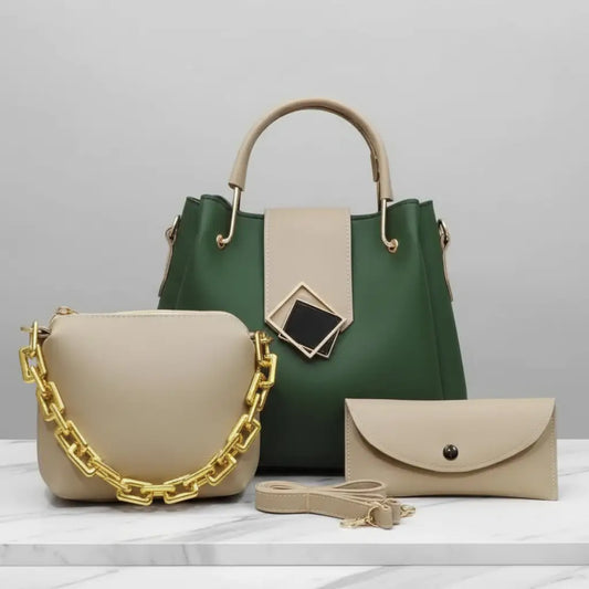 Trielle 3PCS Green Fone – vibrant handbag and shoulder bag set for girls in Pakistan