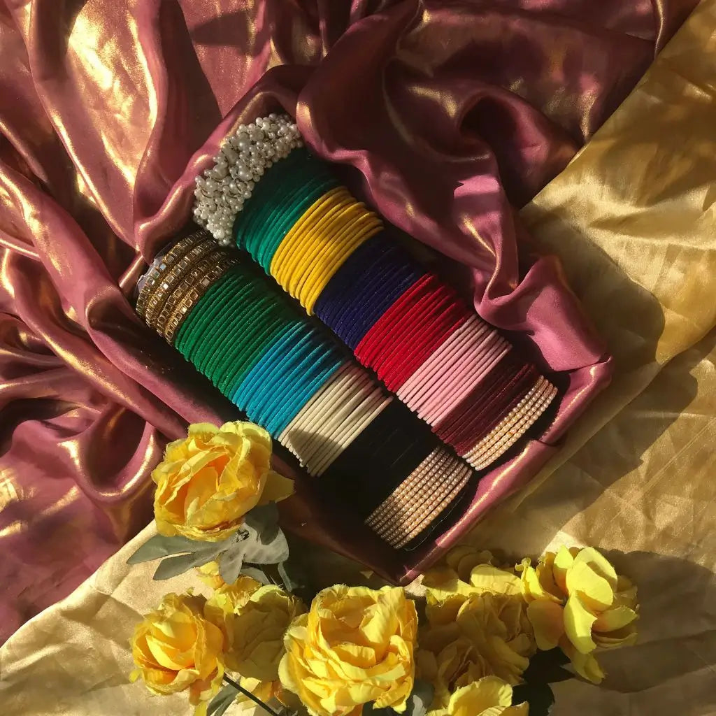 velvet bangles set with glass and pearl design