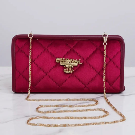 Velvet Vault Maroon – fashionable velvet clutch and mobile wallet for girls in Pakistan