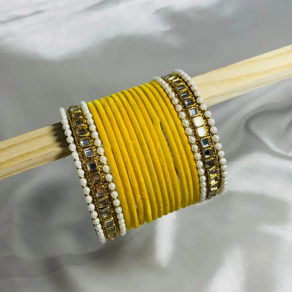 Yellow velvet bangles set for girls in Pakistan