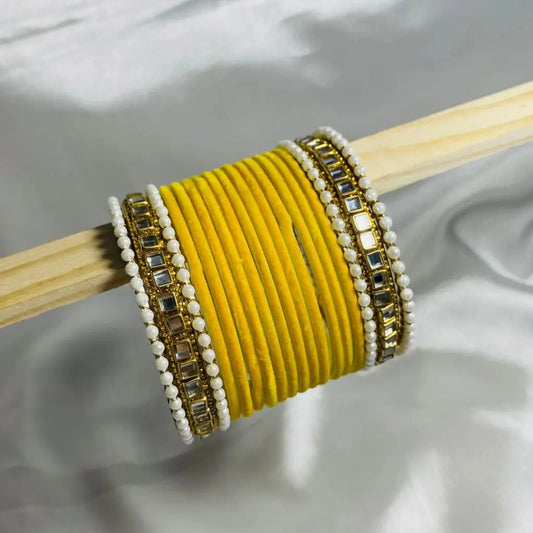 Yellow velvet bangles set for girls in Pakistan